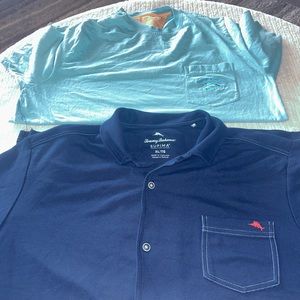 2 Tommy Bahamas shirts Blue and green in Ex Cond. XL & L.